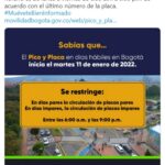 pico y placa en Bogota hasta el 14 de enero de 2022