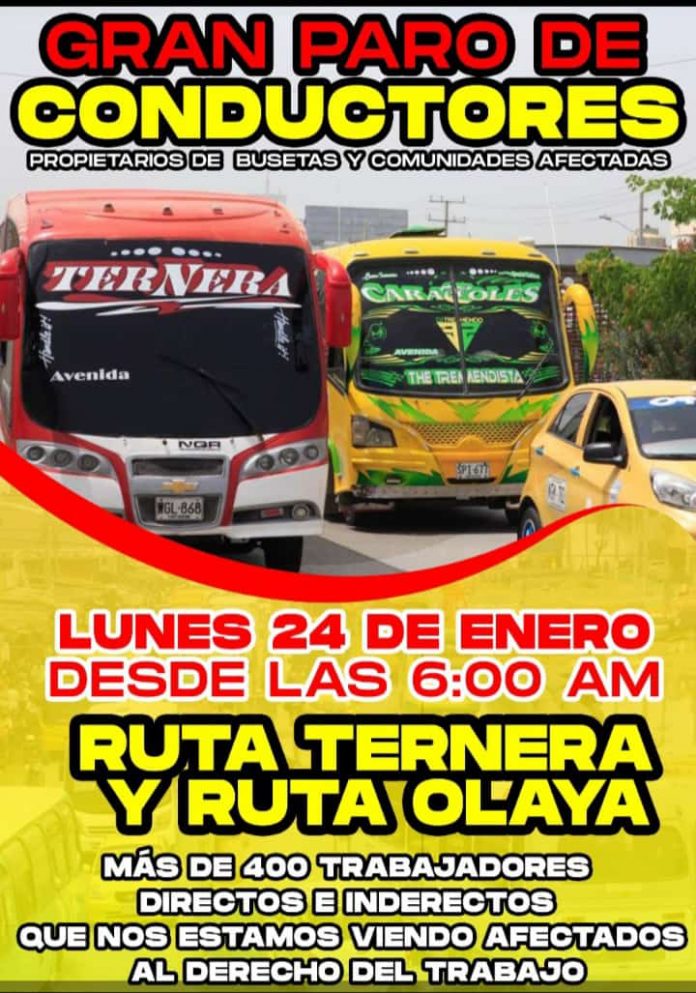 Conductores de busetas de rutas 3 y 4 anuncian protestas para este lunes