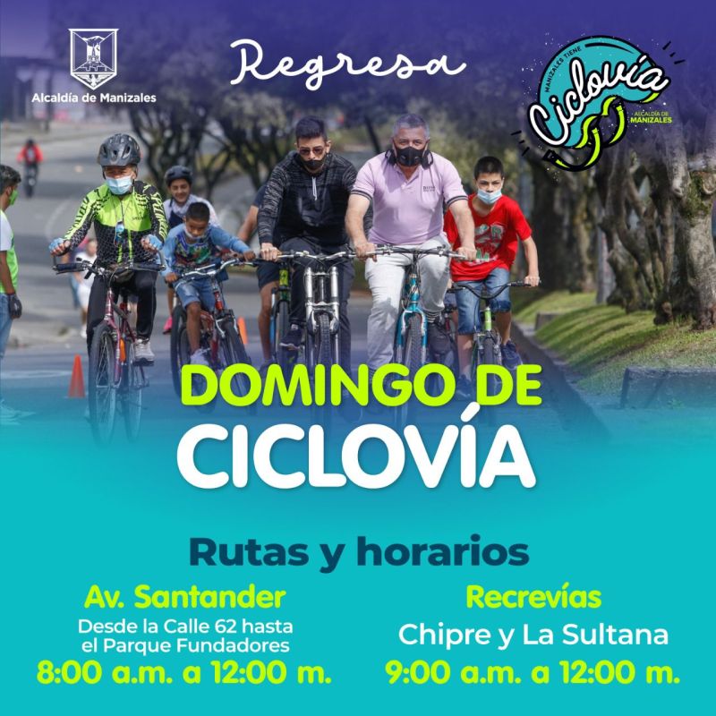 Este domingo 23 de enero regresa la ciclovía a las calles de Manizales