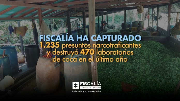 Fiscalía ha capturado 1.235 presuntos narcotraficantes y destruyó 470 laboratorios de coca en el último año