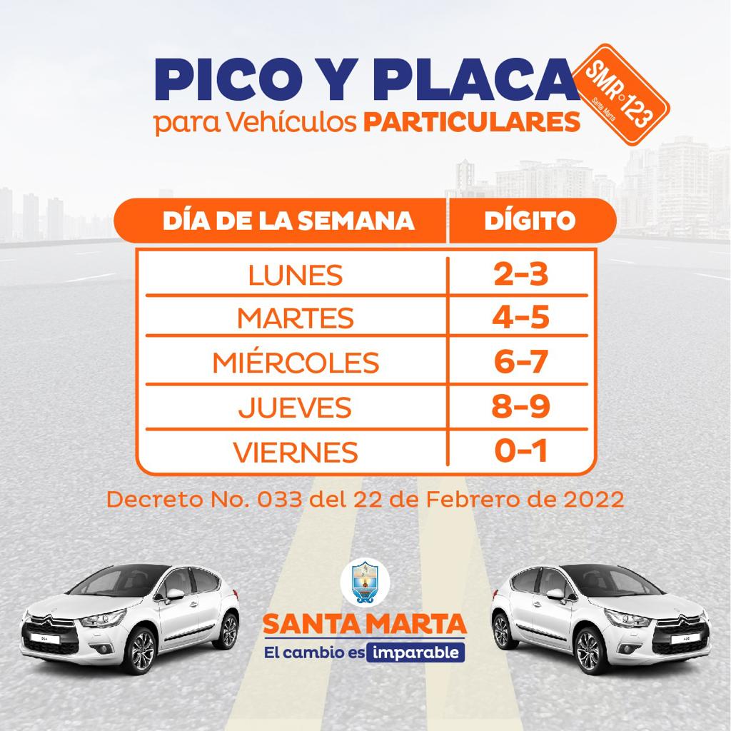 Conozca el nuevo ‘pico y placa’ para vehículos particulares y taxis en Santa Marta