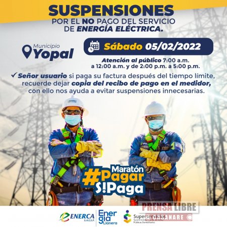 Desde este sábado Enerca iniciará cortes en Yopal a usuarios por el no pago del servicio de energía eléctrica