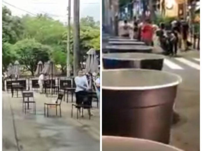 En el Parque del Perro en Cali: quitaron mesas y sillas de restaurantes, reordenaron con ollas