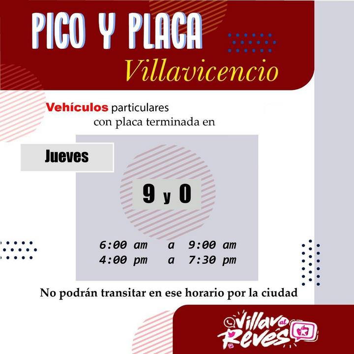 Si rige el #PicoyPlaca este jueves del “Día sin carro y moto” en Villavicencio