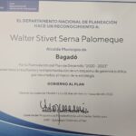 Alcalde Municipal de Bagadó; Walter Stivet Serna Palomeque, recibe reconocimiento especial por parte del DNP.