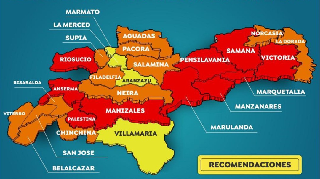Alerta roja en 10 municipios de Caldas a causa de las intensas lluvias