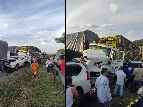 Choque múltiple masivo en vía Buga - El Cerrito: habría varios heridos