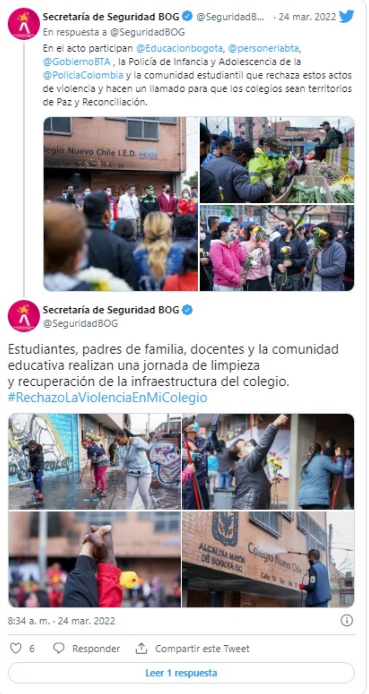 rechazaron todo tipo de violencia en escuela de Bogota