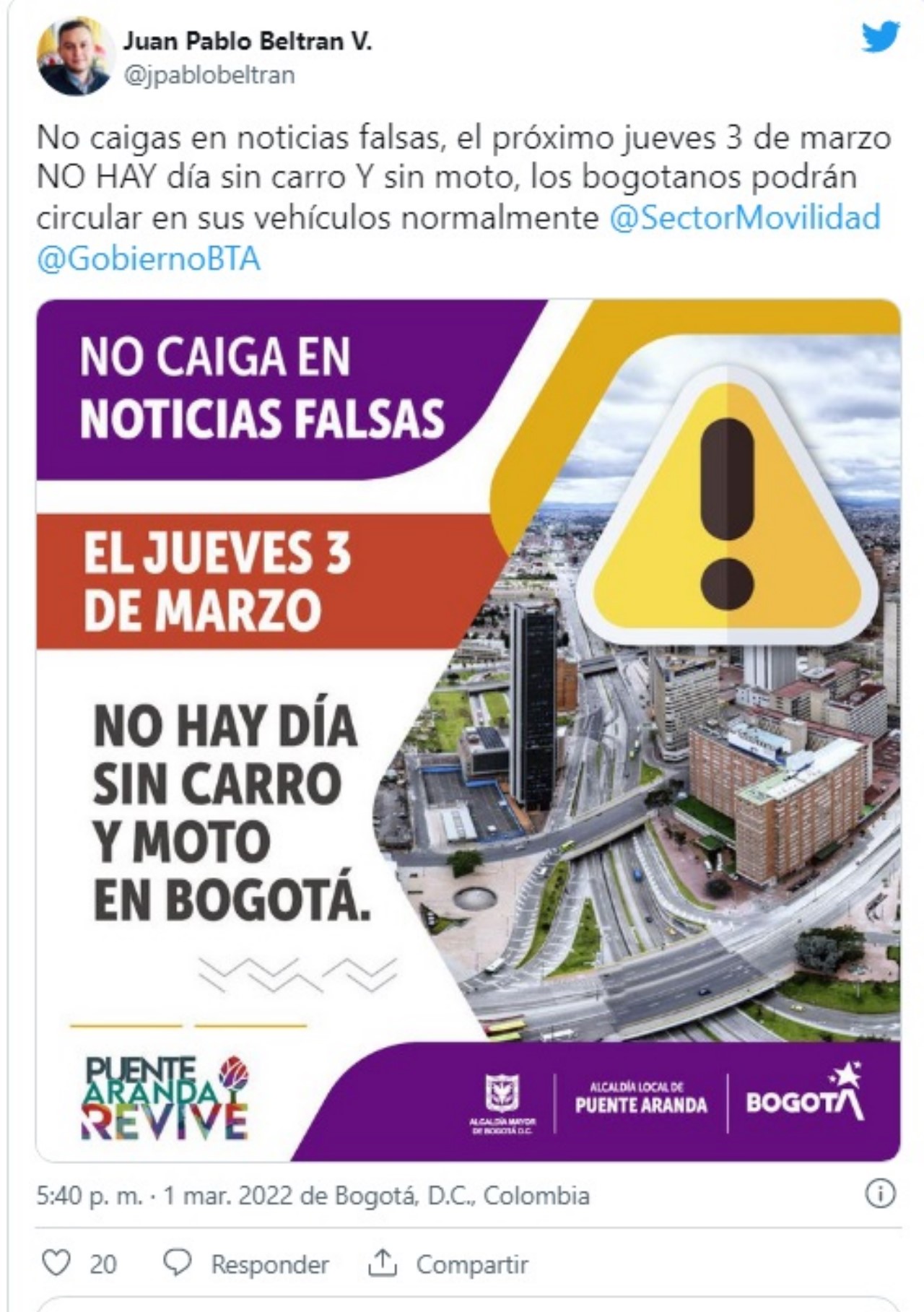 En Bogota no habra dia sin carro y sin moto