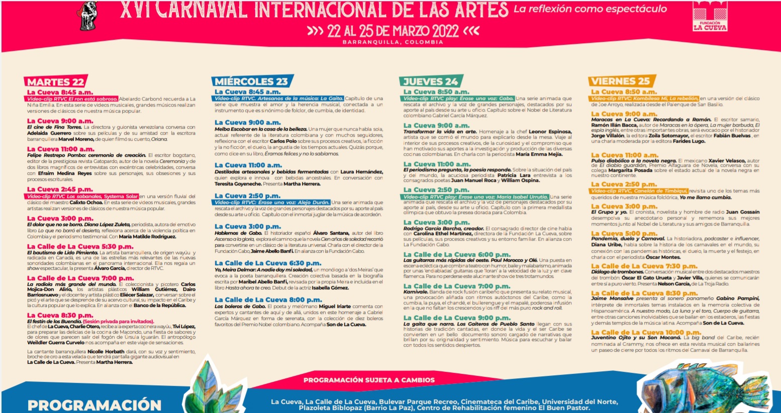 Esta es la programación oficial del XVI Carnaval Internacional de las Artes