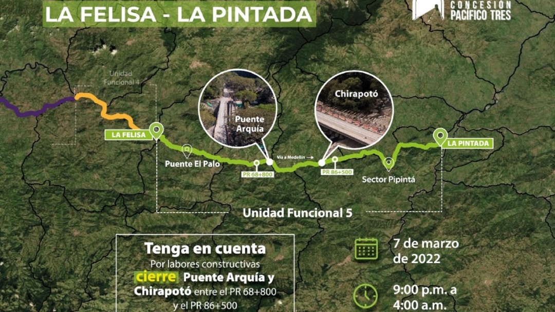 Pacífico III anuncia el cierre definitivo de los puentes Arquía y Chirapotó