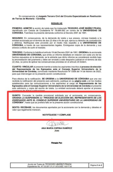 Por fallo de tutela se suspende proceso de elección del consejero de los egresados de la Unicor