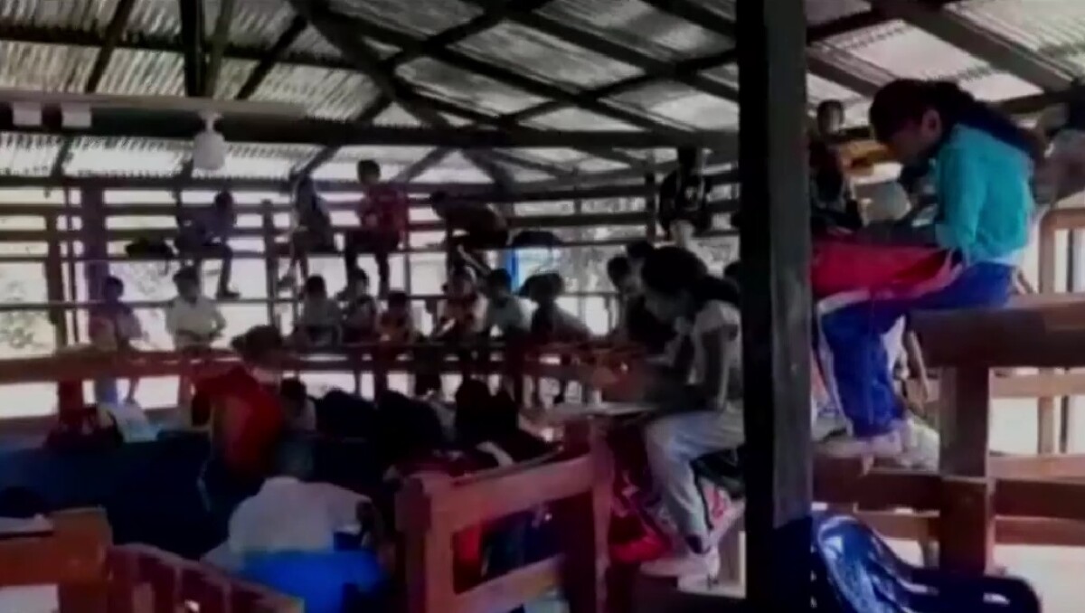 Por falta de salones, niños de colegio en Chocó reciben clases en una gallera | Colombia | NoticiasCaracol