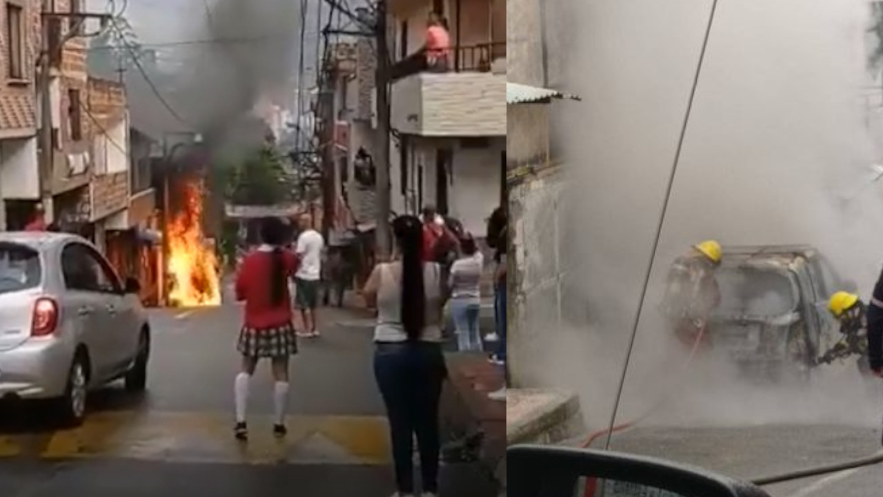 VIDEO: Se prendió en fuego un taxi en La Estrella