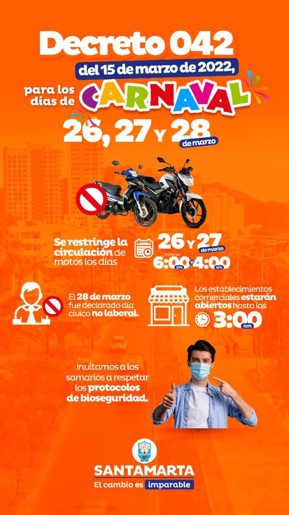 ¡Samario! Recuerde que el fin de semana habrá restricción de motos