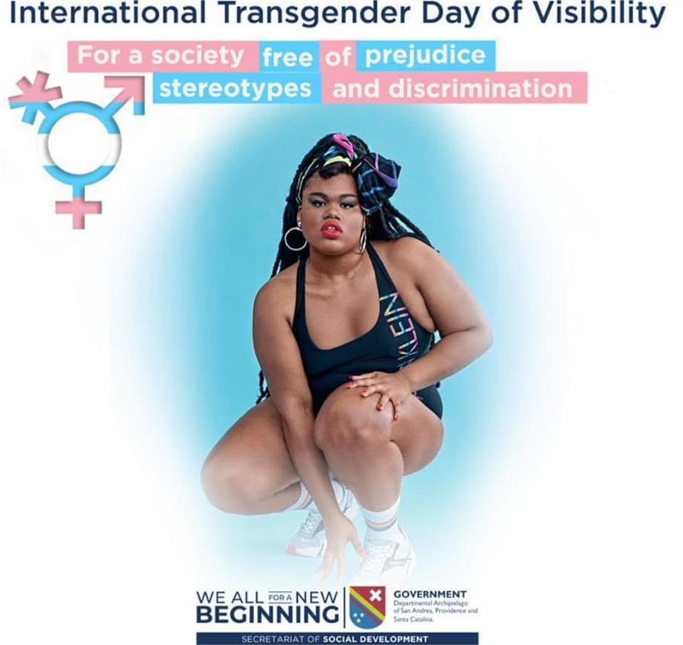 Puede ser una imagen de 1 persona y texto que dice "International Transgender Day of Visibility For a society free of prejudice stereotypes and discrimination 는 WE ALL FORANEW FORA BEGINNING SECRETARIAT SOCIAL DEVELOPMENT GOVERNMENT and"