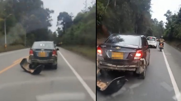 Carro iba todo desbocado y arrastrando el bomper trasero en la vía al aeropuerto de Rionegro