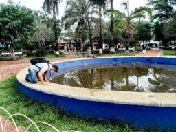 Secretaría de salud municipal inspecciona fuente del parque Santander por supuesto foco de Zancudos