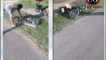 En Guacarí: el conductor se enojó y le prendió fuego a la moto, "evitando" que el Transit la inmovilizara