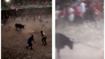 Un hombre terminó con un hueco en la espalda tras una cornada y otro está grave tras la embestida del toro en corralejas de Sabanagrande