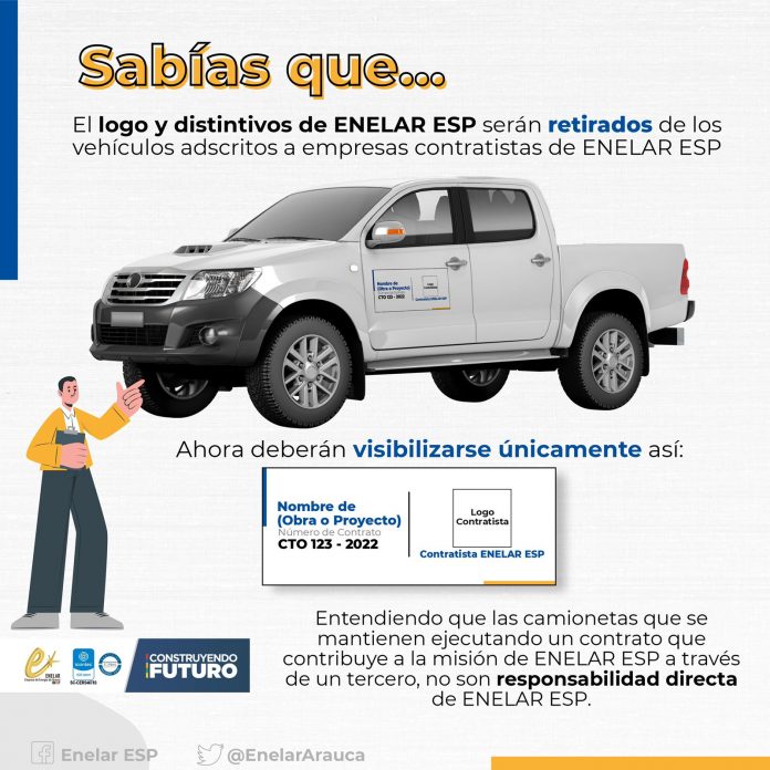 Gerente de ENELAR ESP solicita a empresas contratistas retirar el logo de ENELAR ESP de sus vehículos en cumplimiento a sus obligaciones