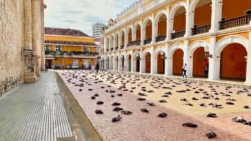 Palomas "caídas" en Plaza de la Proclamación era una obra artística