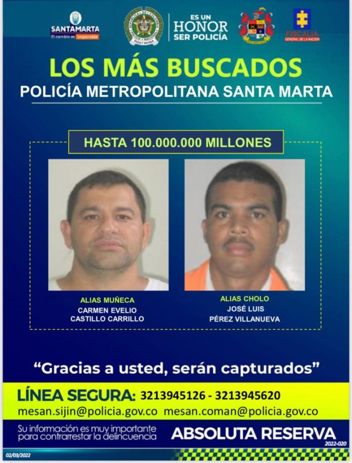 Se aumentó la recompensa de los delincuentes más buscados de la Metropolitana de Santa Marta