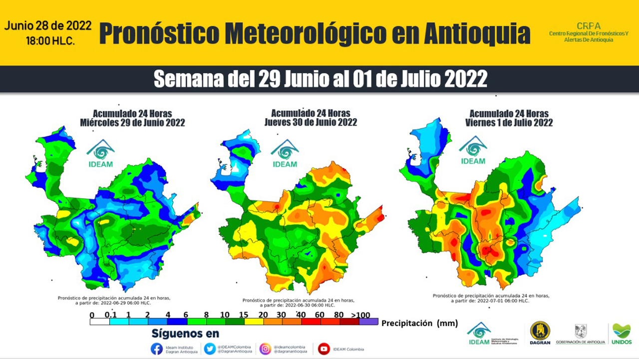 Pronóstico fuertes lluvias en Antioquia