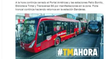 Estaciones de TransMilenio cerradas por protestas de bicitaxistas en Bogota