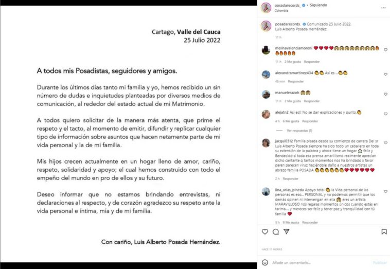 Luis Alberto Posada se pronuncia sobre rumores de separacion