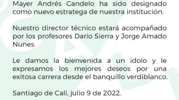 Mayer Candelo es el nuevo Director Técnico del Deportivo Cali
