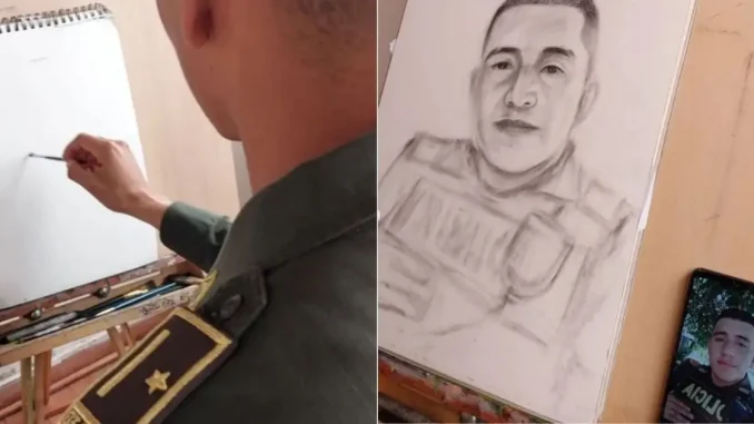 Policia-artista-rindio-homenaje-a-patrullero-asesinado-en-Bello