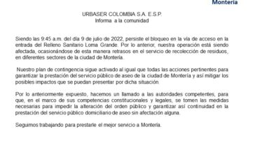 Urbaser reconoce afectación en la recolección de basura tras bloque en el relleno de Loma Grande