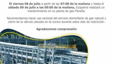 Usuarios de gas natural de Enerca al norte de Casanare sin servicio por mantenimiento en Floreña