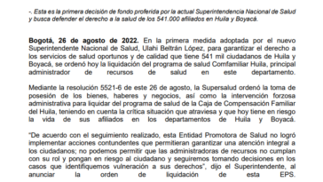 Atención: Supersalud ordenó liquidación de la EPS Comfamiliar 8 26 agosto, 2022