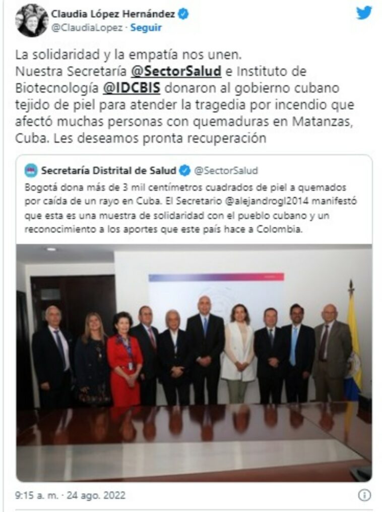 Bogota dono mas de 3 mil centimetros cuadrados de piel a Cuba