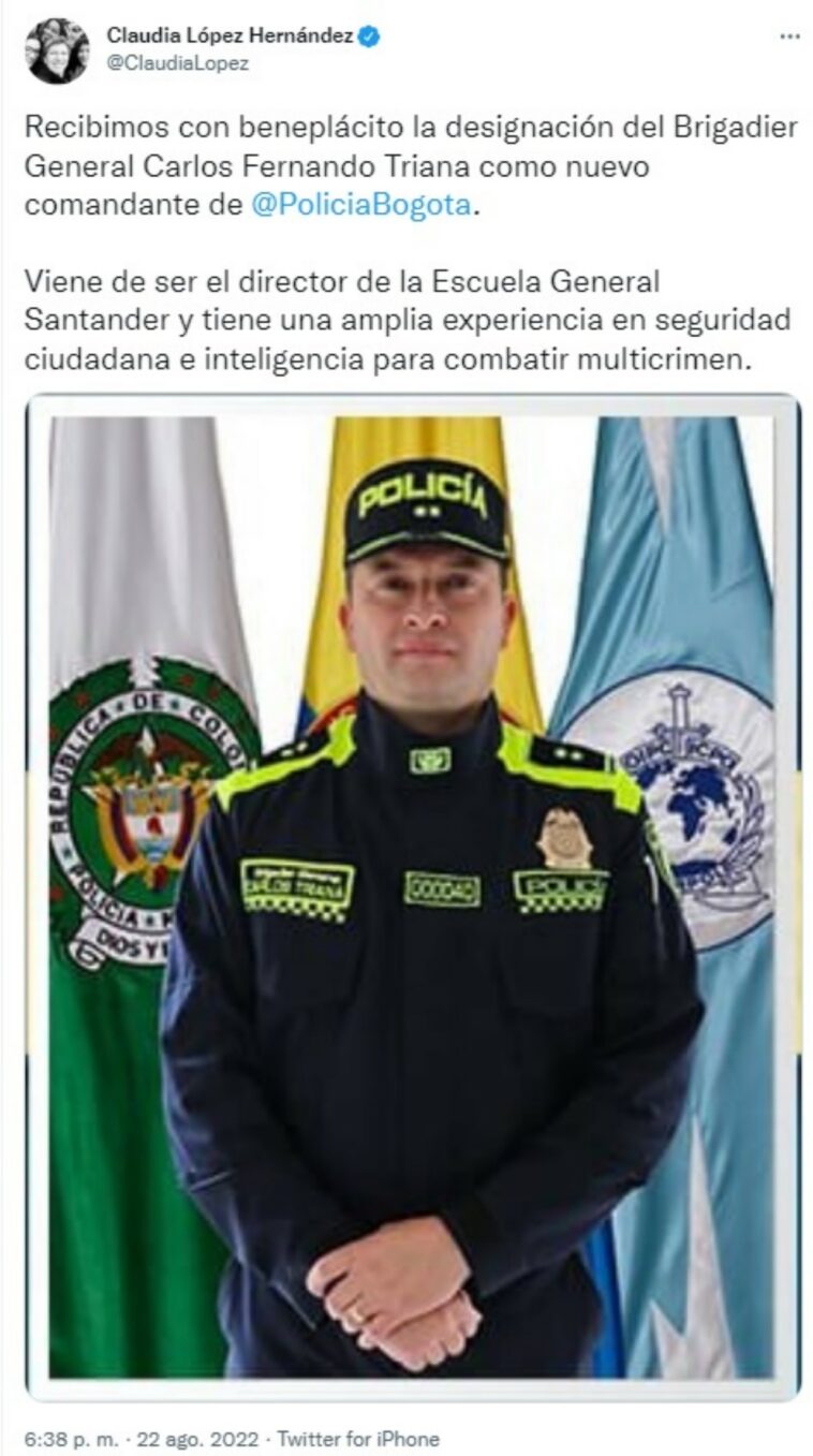 General Carlos Triana es el nuevo comandante de la Policia de Bogota