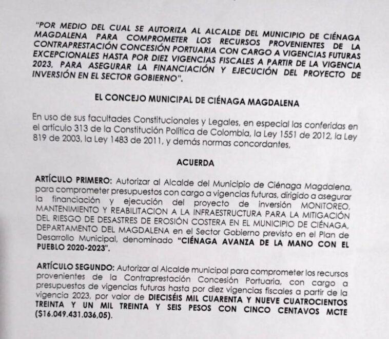 Proyecto de acuerdo para comprometer vigencias futuras y “mantener” espolones está en la lupa del Personero de Ciénaga