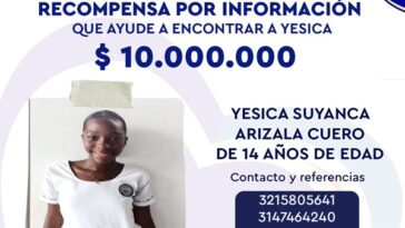 Yesica completó 10 días desaparecida en Tumaco, la recompensa por información es de $10 millones