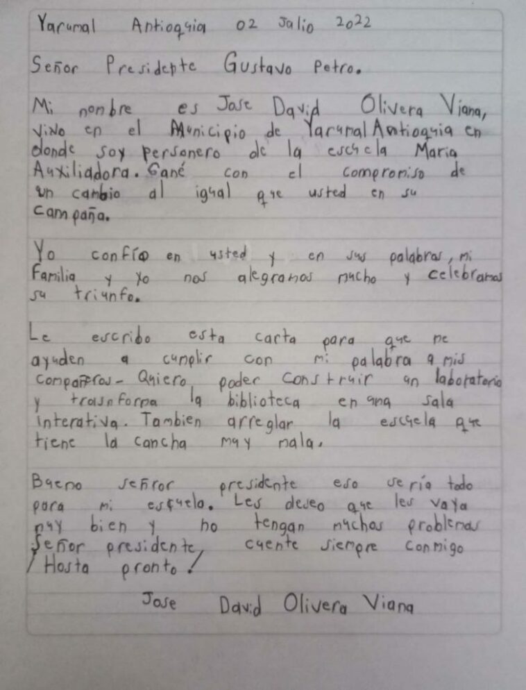 ¡Se hizo realidad! Niño que le escribió carta a Petro pudo saludarlo en Ituango