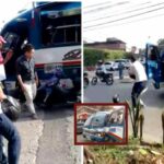 “Arréglenlo, no peleen”, la gente intervino pero el chofer del bus dañó la moto y el chofer rompió la ventana del bus