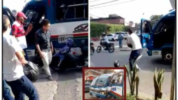 “Arréglenlo, no peleen”, la gente intervino pero el chofer del bus dañó la moto y el chofer rompió la ventana del bus