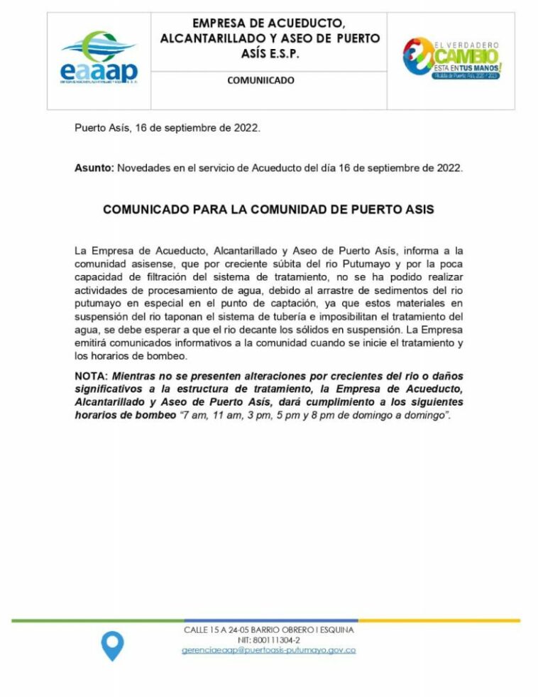 Por alta sedimentación del río Putumayo suspenden suministro en el acueducto de Puerto Asís