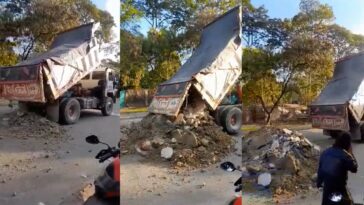 Videos: una volqueta dejó escombros que serían usados en protesta frente al ITM