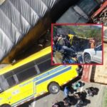 Un bus terminó volcándose en un aparatoso accidente en la vía Medellín-Bogotá