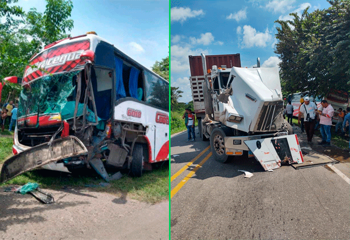 Choque de bus y tractomula dejó un herido