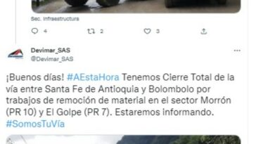 No hay paso entre Santa Fe de Antioquia y Bolombolo 1