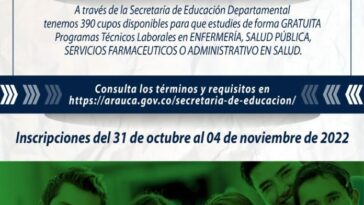 Secretaría de Educación Departamental abre convocatoria para que jóvenes estudien gratis programas técnicos laborales.