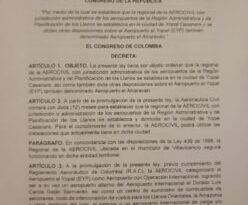 Senador Alirio Barrera radicó el Proyecto de Ley para internacionalizar el aeropuerto El Alcaraván de Yopal