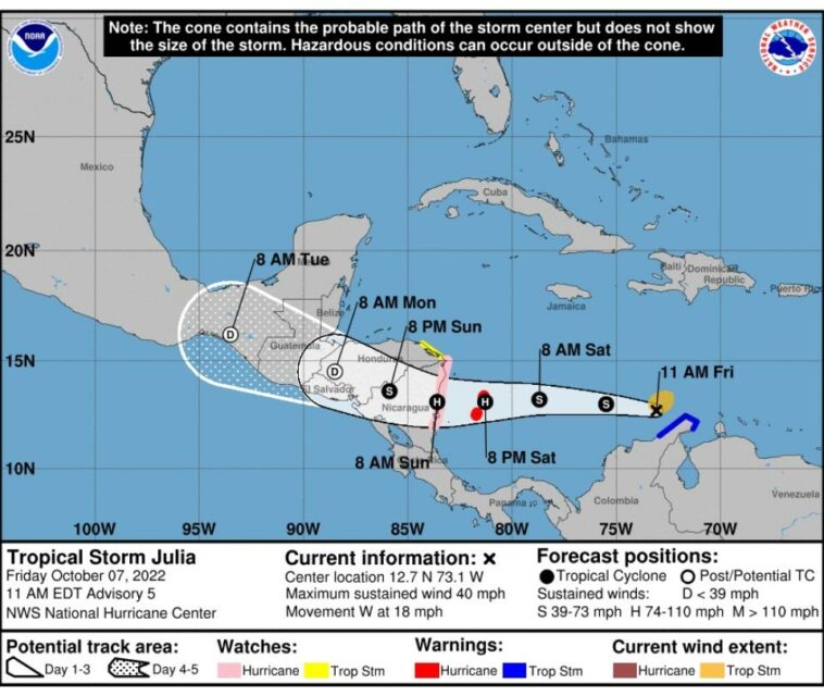 Tormenta Julia será huracán esta noche cuando pase por San Andrés: NHC